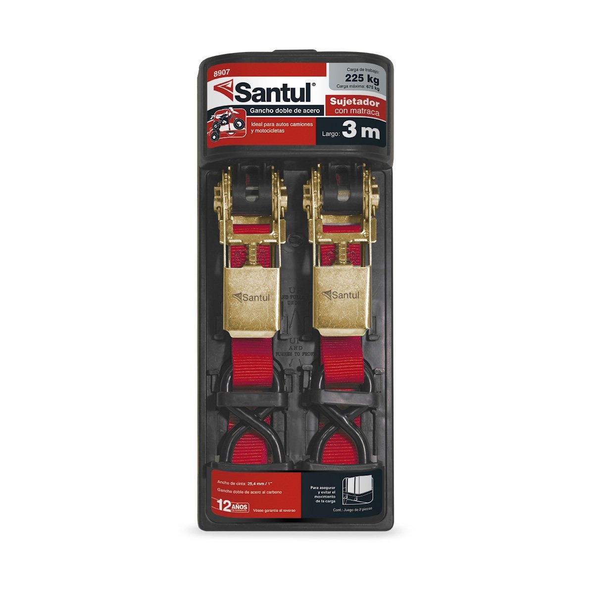 Pack de 2 Sujetadores de 3m con matraca carga 225kg Santul