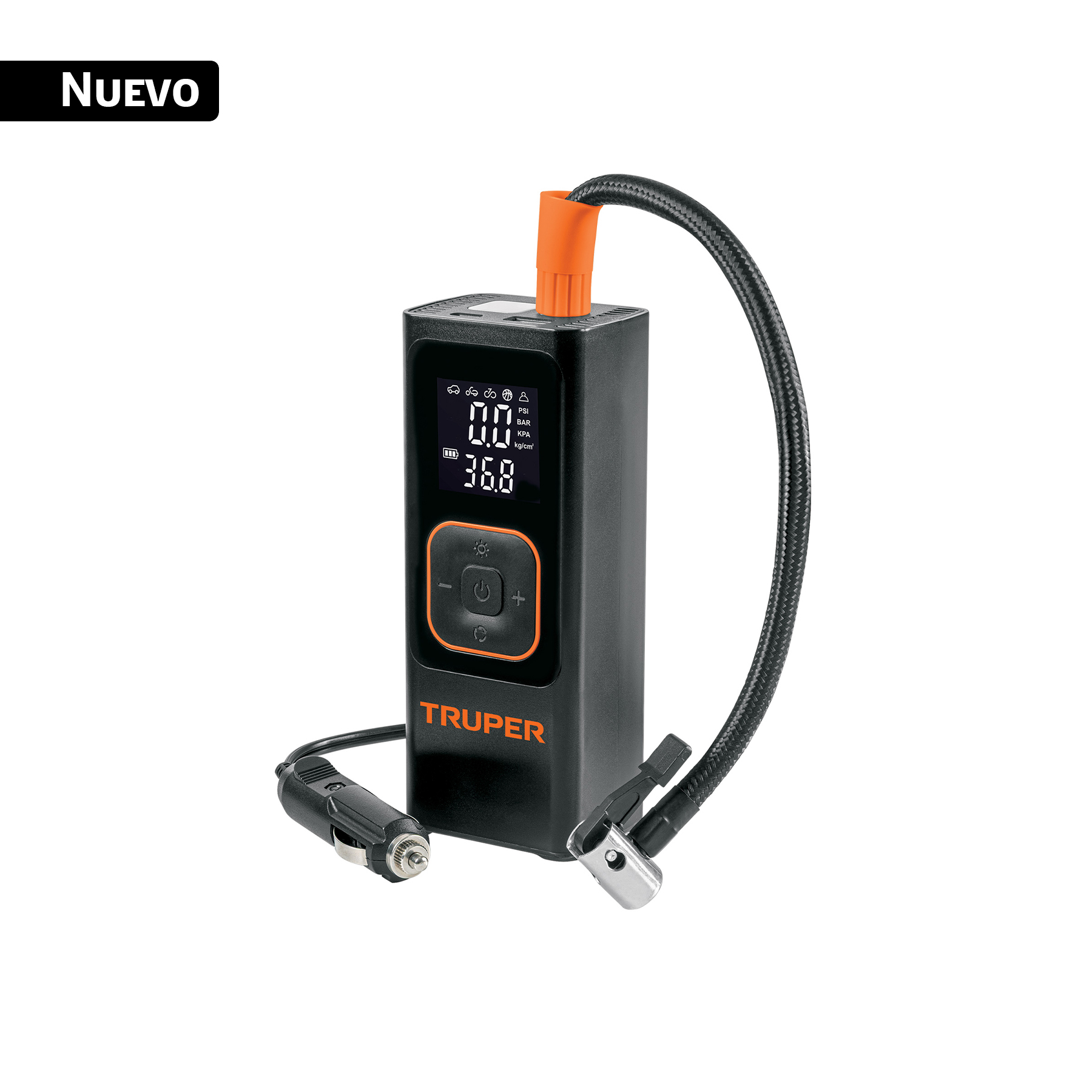 Inflador de aire inalambrico portatil llantas 150psi Truper 12v 5v