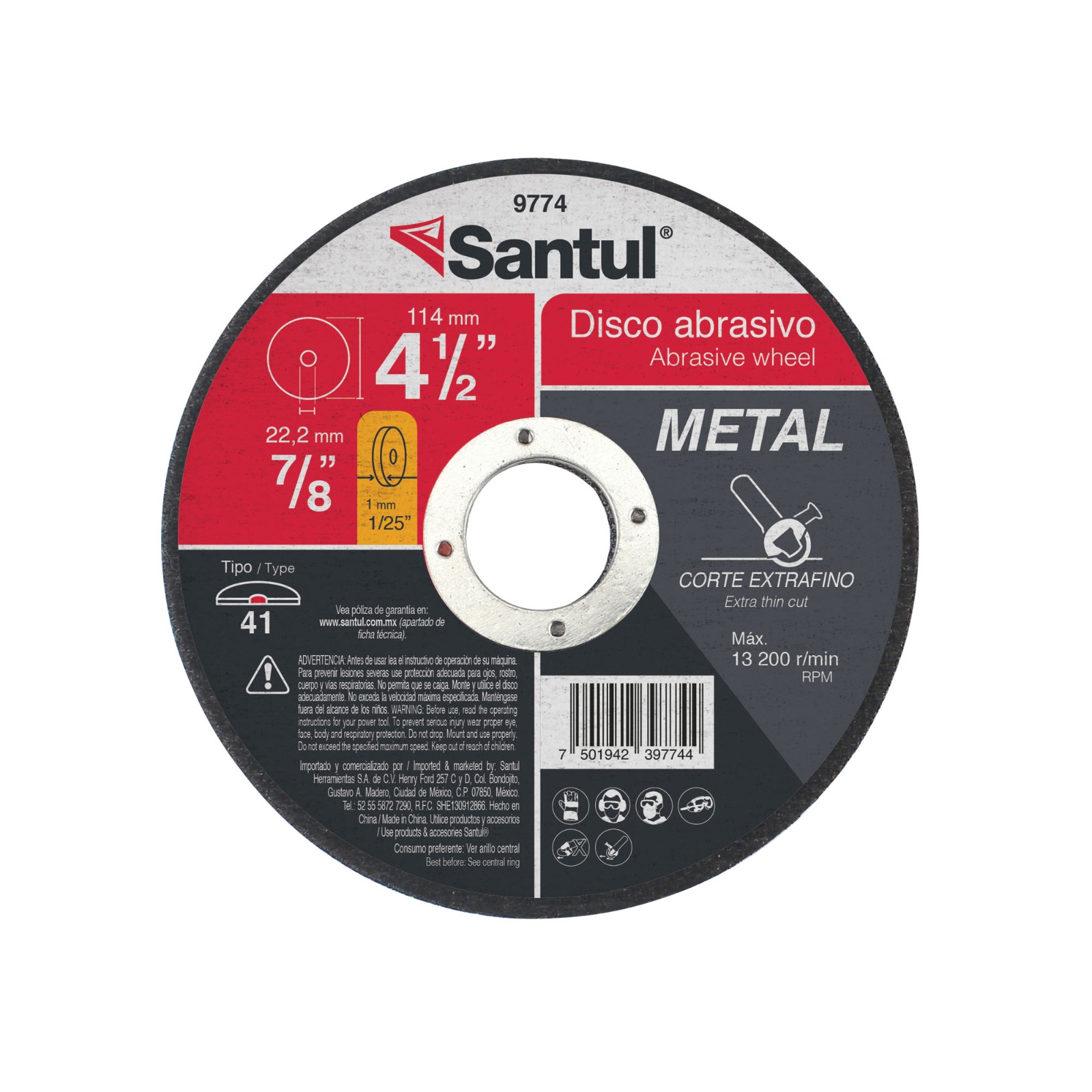 Disco Corte Metal 4-1/2" 1mm Santul