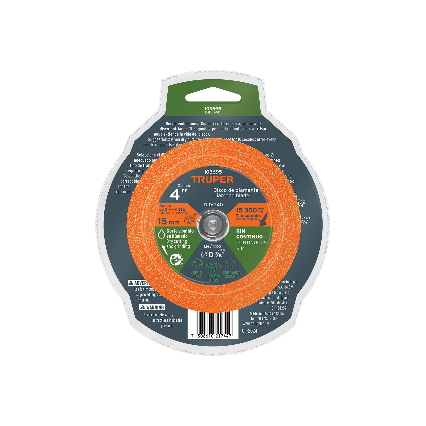 Disco de diamante 4" corte de vidrio Truper