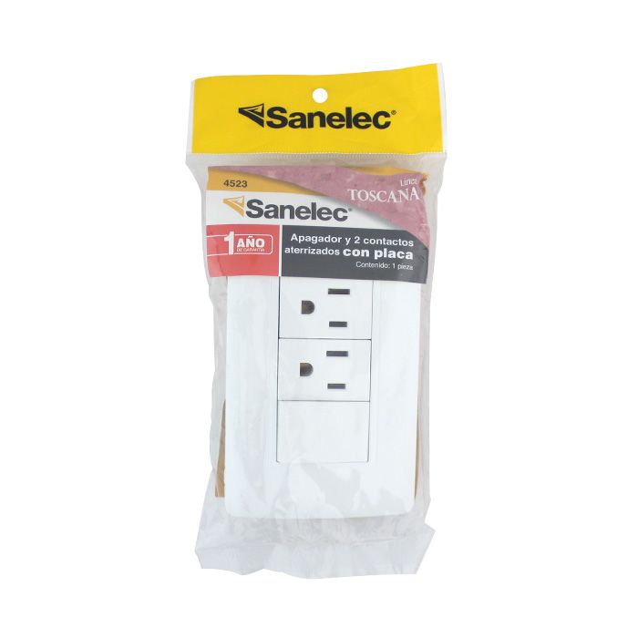 Placa Armada Apagador y Doble Contacto Toscana Blanco