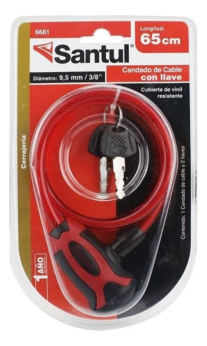 Candado Uso Rudo de cable de Acero 3/8" Largo 65cm con llave