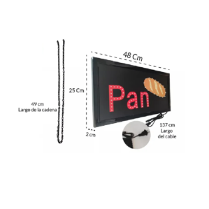 Anuncio Letrero Luminoso Led PAN Grande de 48x25x2.5cm