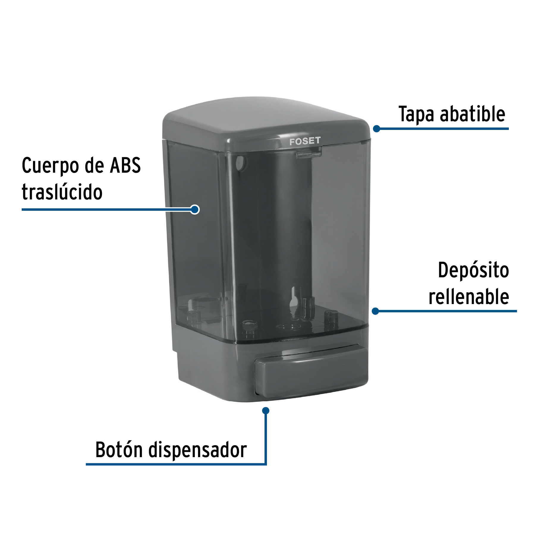 Dosificador para jabon liquido, humo, Foset Basic