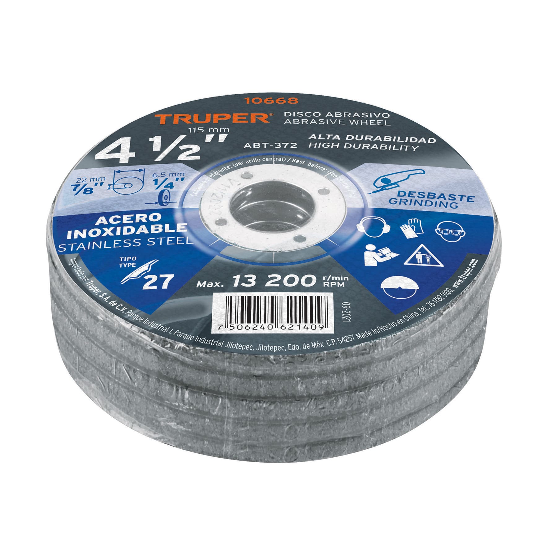 Disco para desbaste de acero inoxidable 4-1/2"