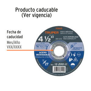 Disco para desbaste de acero inoxidable 4-1/2"