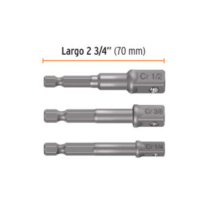 Juego de 3 adaptadores dados 1/4" 3/8" y 1/2" para Taladro 7cm