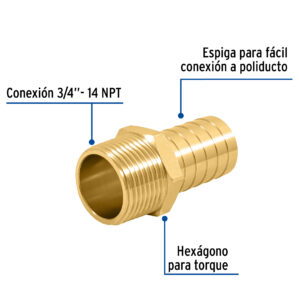 Adaptador de laton para poliducto 3/4" macho para Manguera