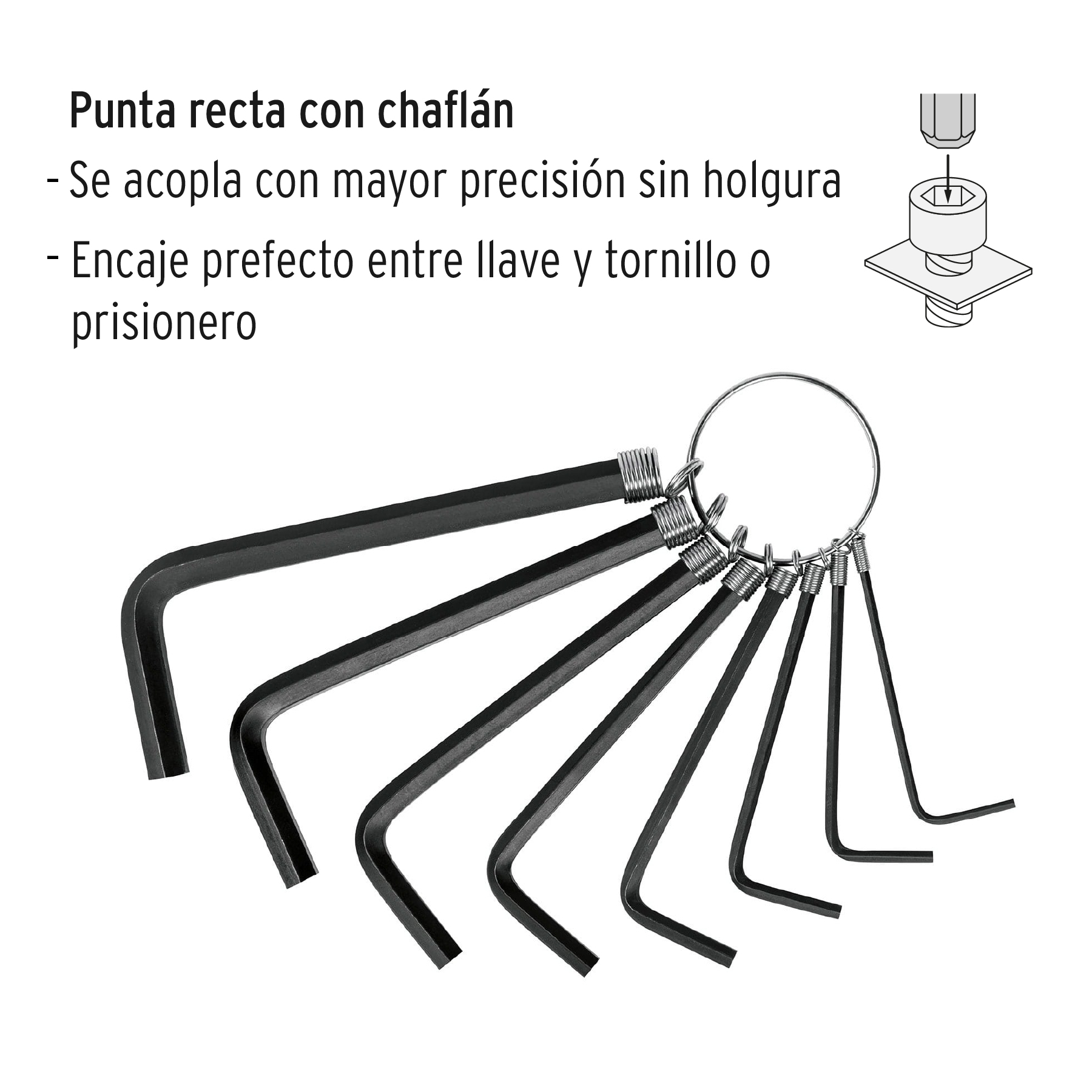 Juego de 8 llaves Allen tipo llavero milimetricas Pretul