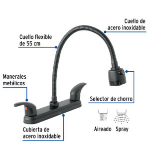 Mezcladora fregadero flexible de palanca Negro