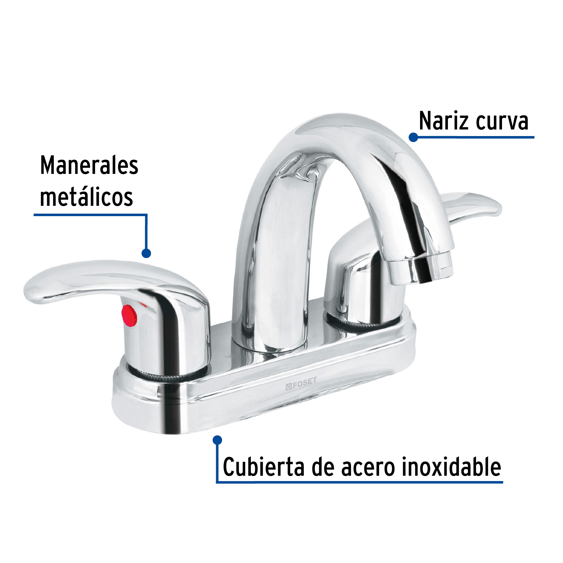 Mezcladora Lavabo de 4" Nariz Curva