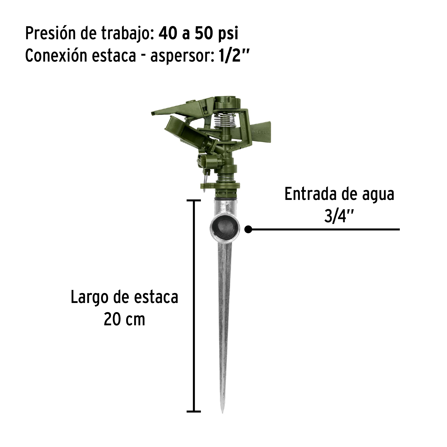Aspersor verde plastico estaca de 11" Pretul
