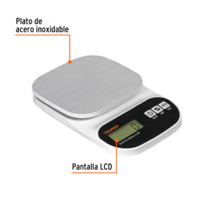 Bascula digital para cocina plato de acero inoxidable 5kg