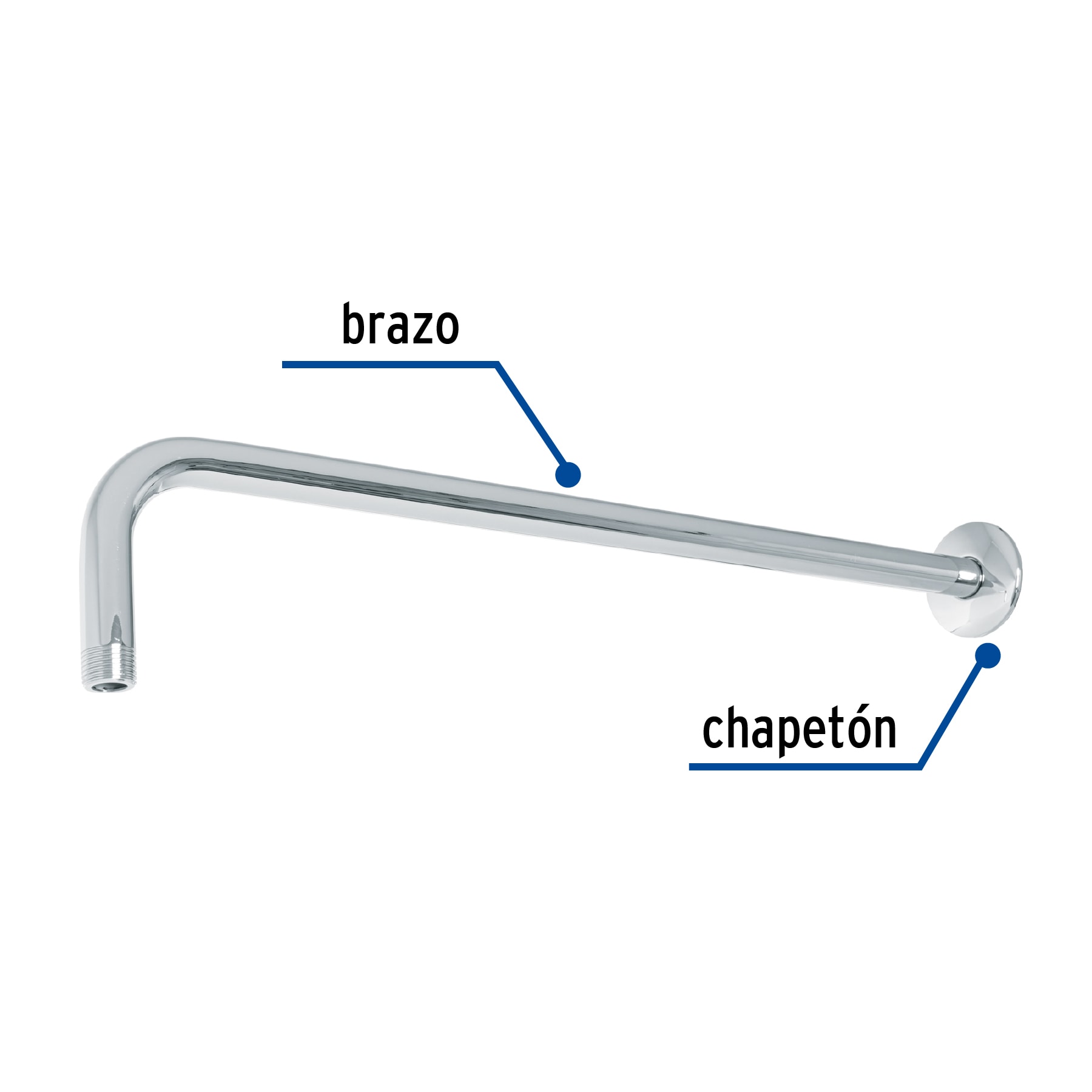 Brazo recto 50cm con chapeton para regadera Cromo Foset
