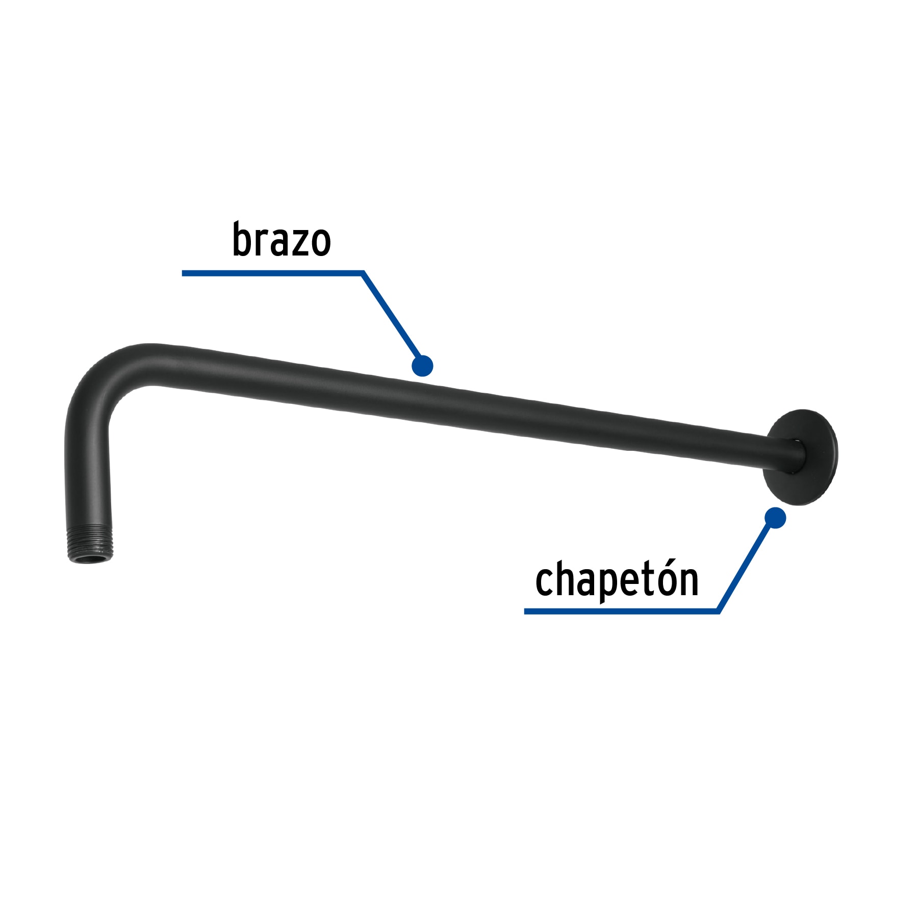 Brazo recto 50cm con chapeton para regadera Negro Mate