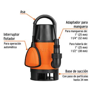 Bomba sumergible plastica para agua sucia 1-1/2 HP