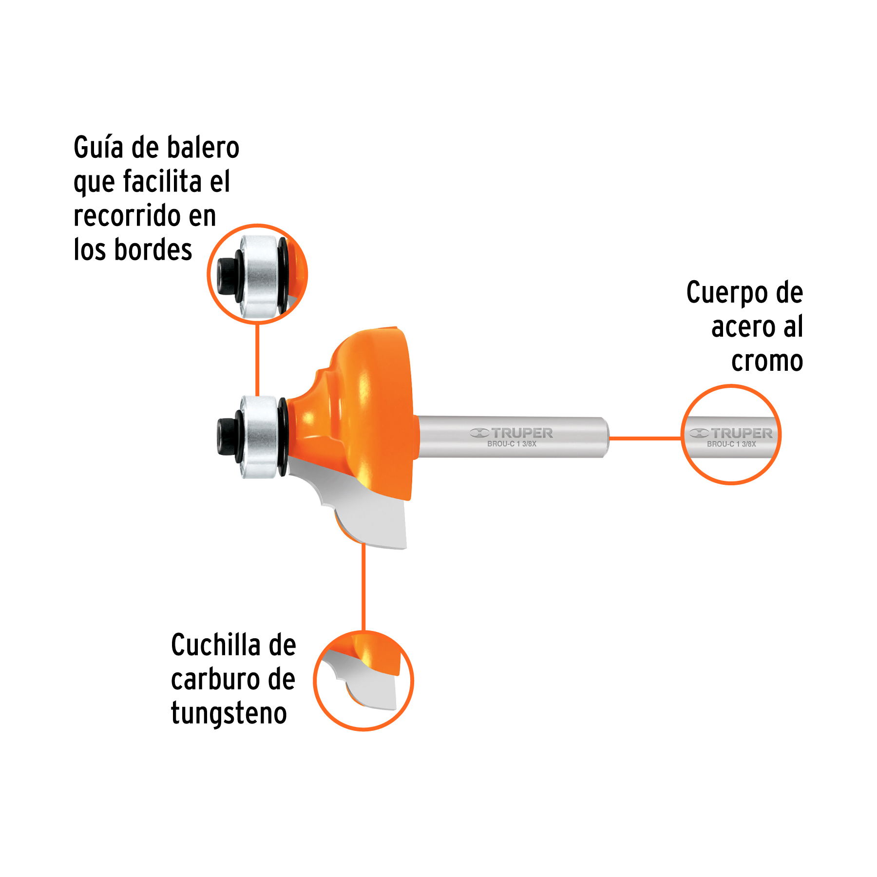 Broca para router, clasica, 1-3/8" con balero