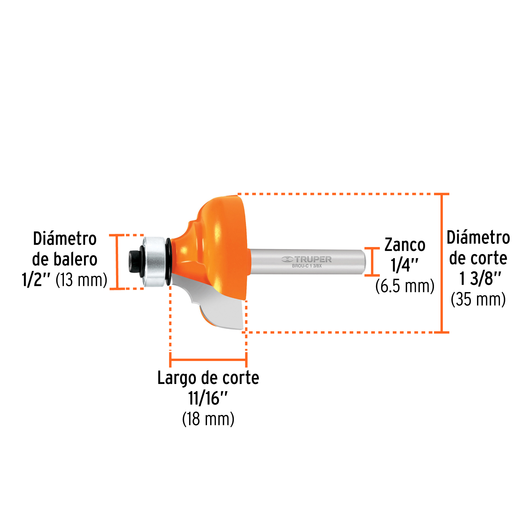 Broca para router, clasica, 1-3/8" con balero