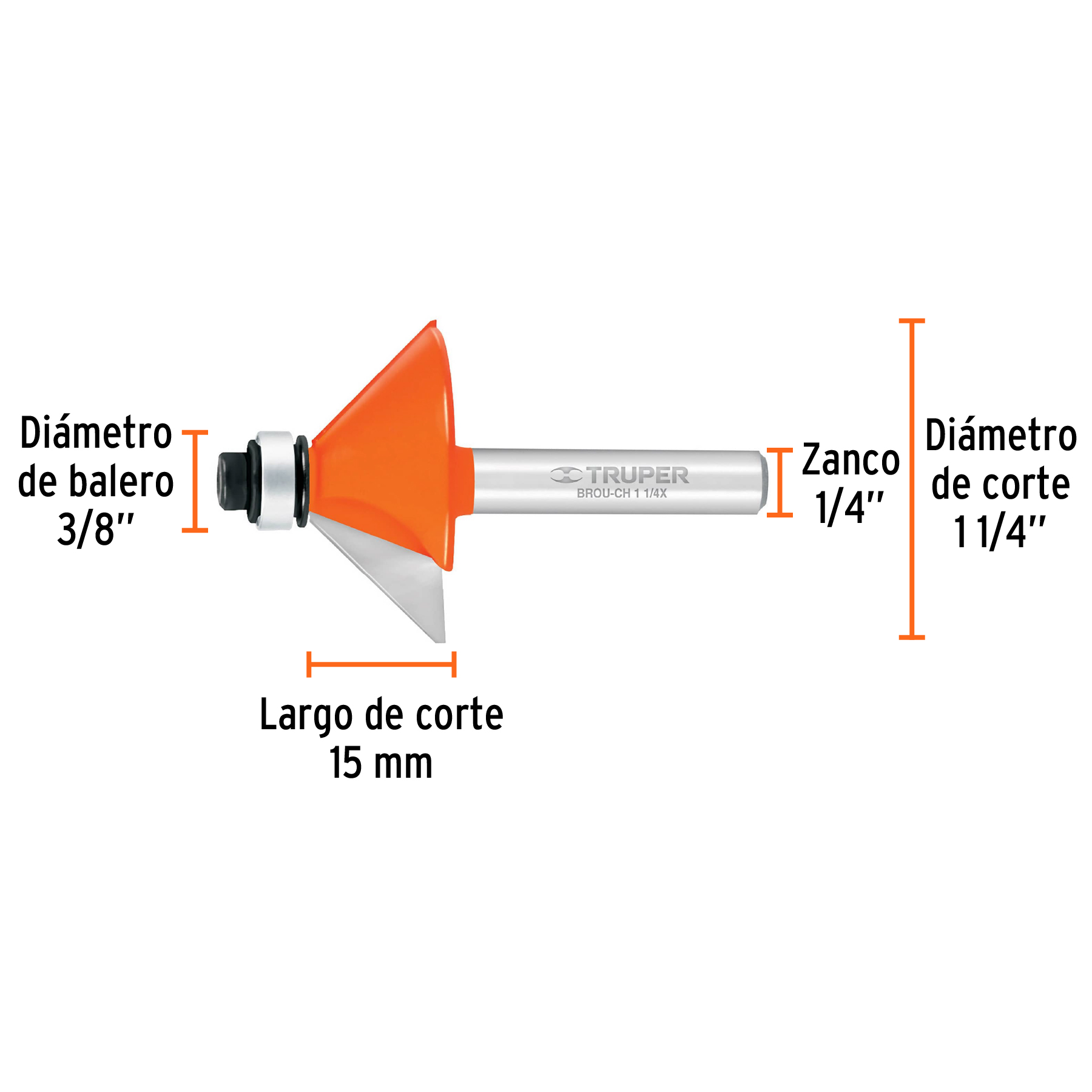 Broca para router chaflan de 1-1/4" con balero