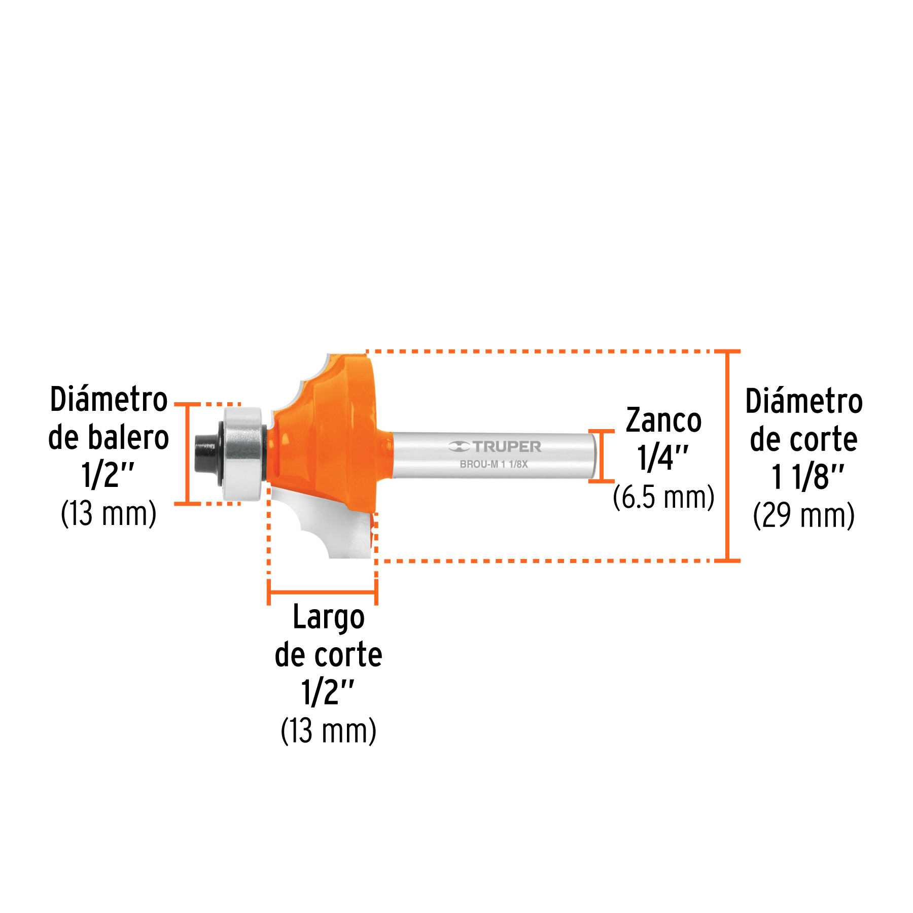 Broca para router, moldura clasica, 1-1/8" con balero
