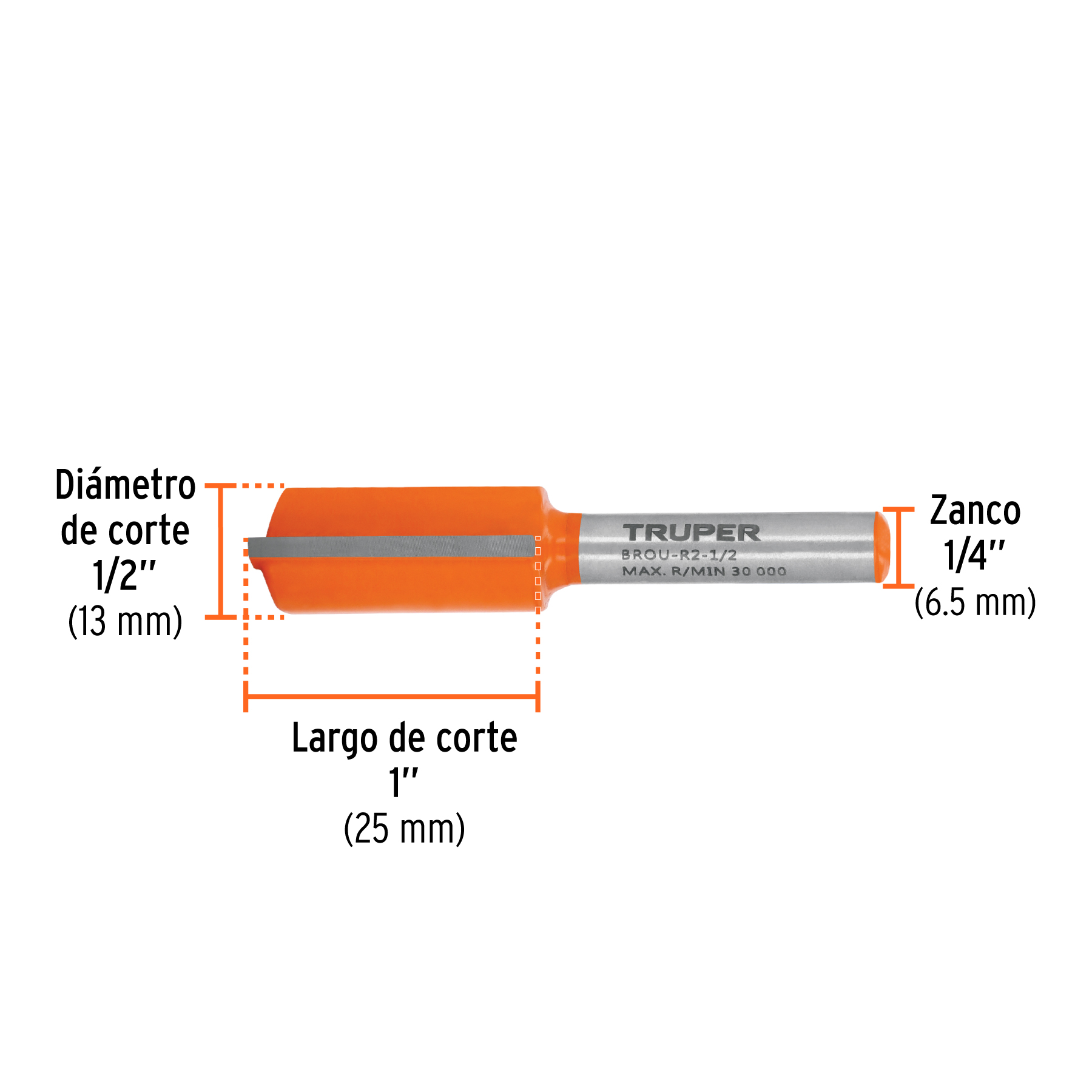 Broca para router, recta 2 filos, 1/2"