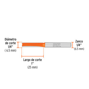 Broca para router, recta 2 filos, 1/4