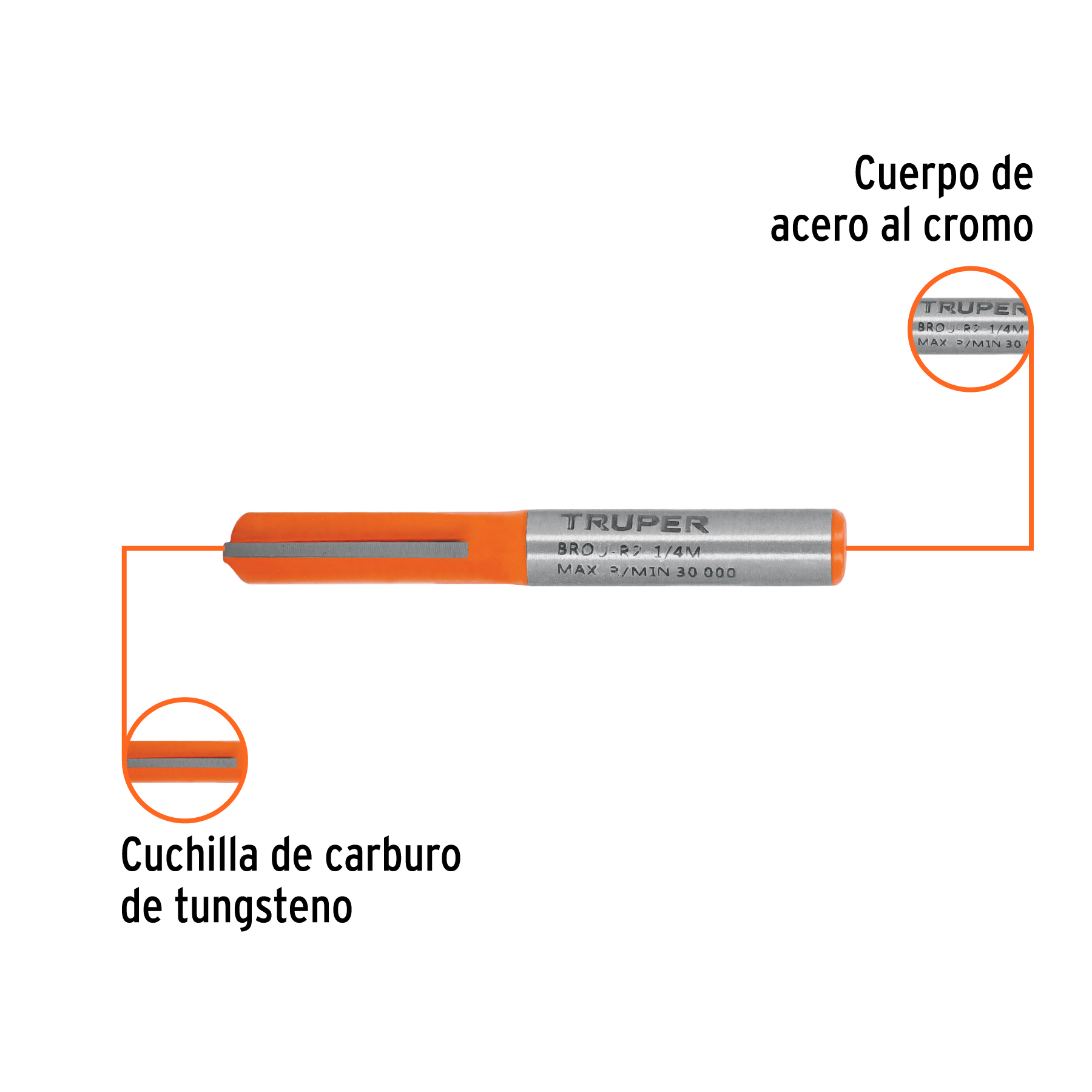 Broca para router, recta 2 filos, 1/4", mediana