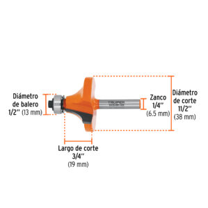 Broca para router, redondeado, 1-1/2