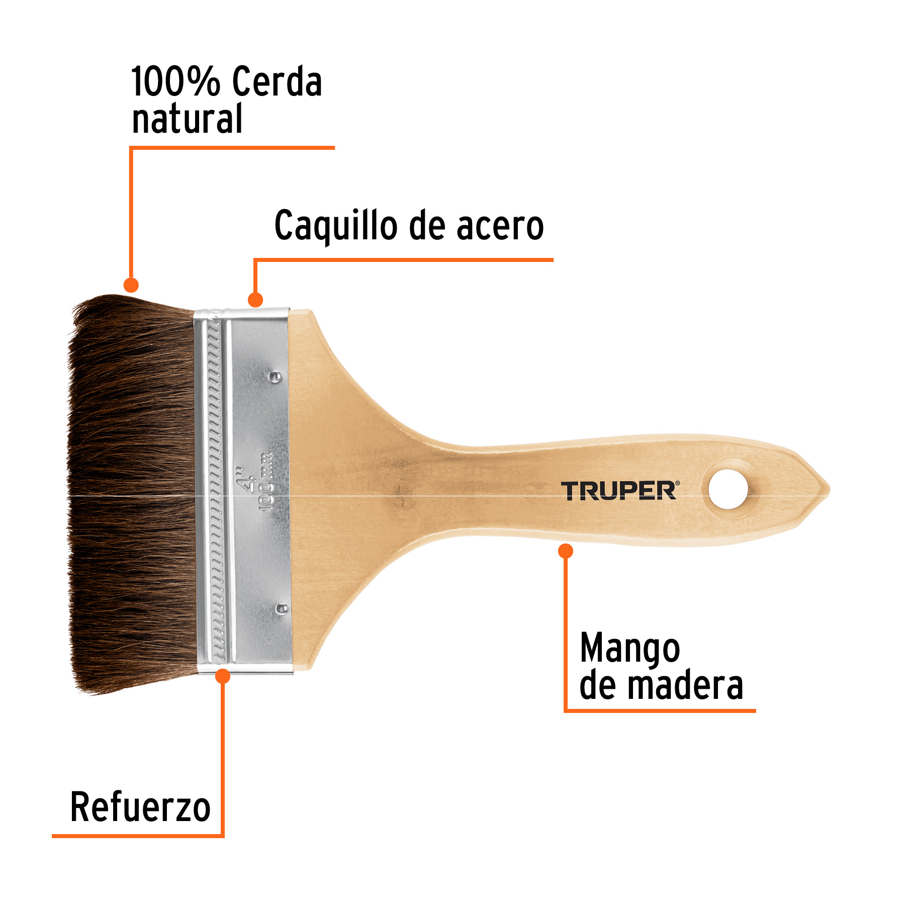 Brocha pelo de camello, mango de madera, 4"