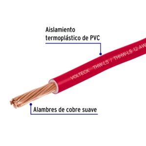 Cable Luz 12 AWG THHW-LS Rojo rollo 100m
