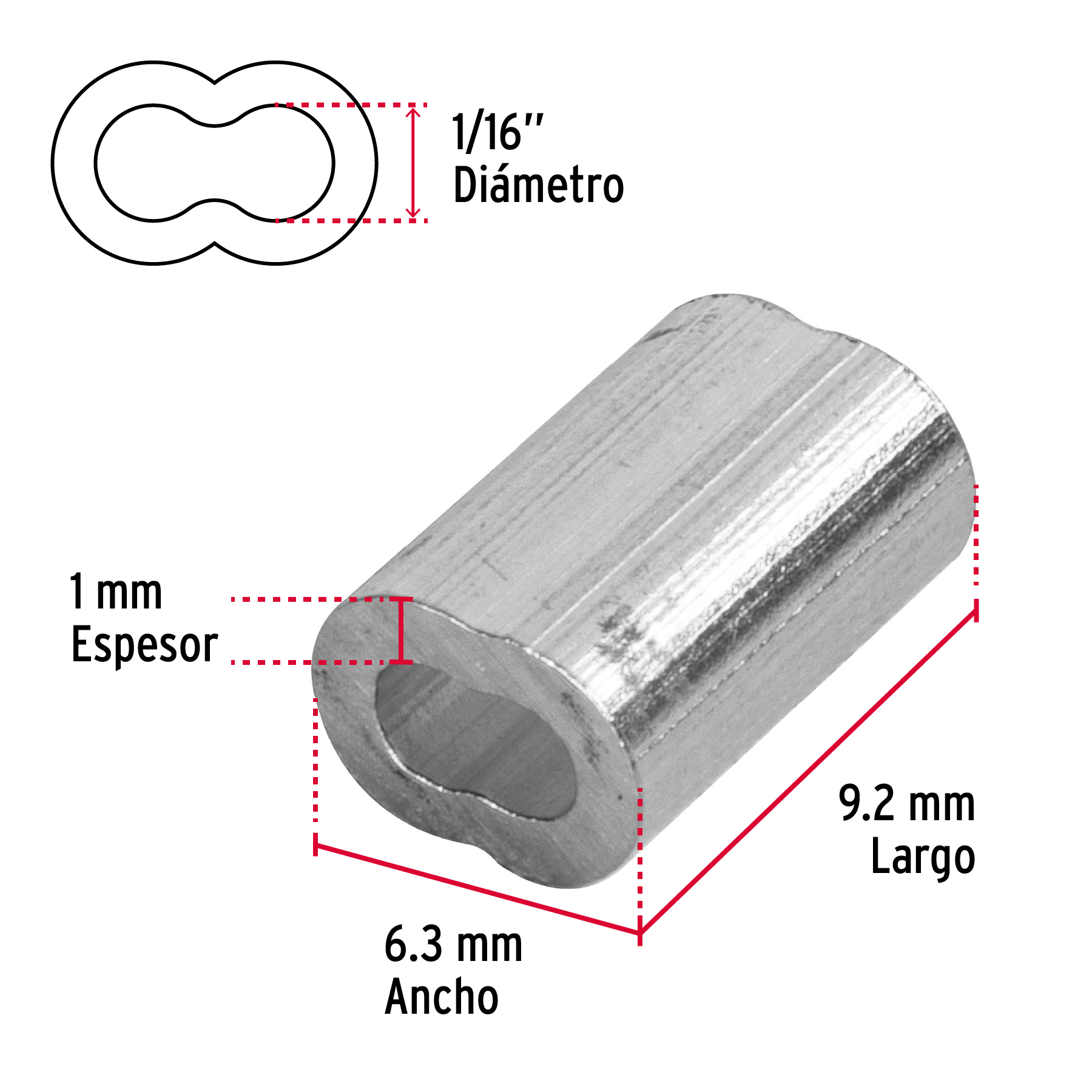 50 Casquillos de aluminio 1/16" para Cable de Acero
