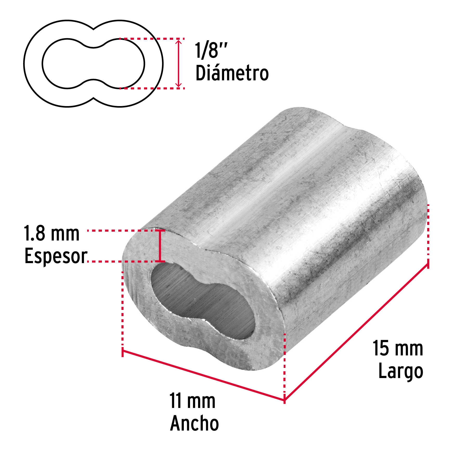 50 Casquillos de aluminio 1/8" para Cable de Acero