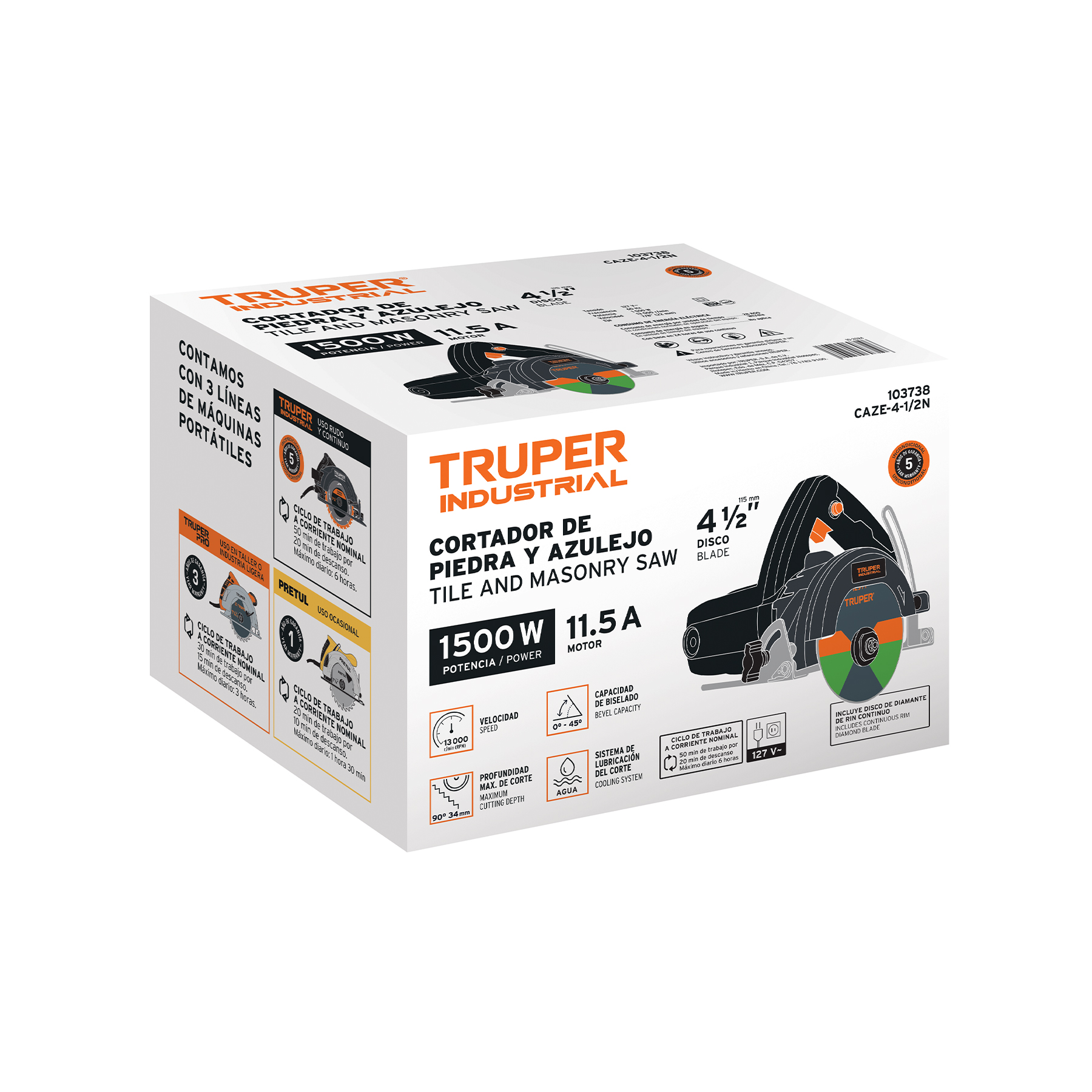 Cortadora de Piedra y Azulejo de 4-1/2" 1500w Industrial