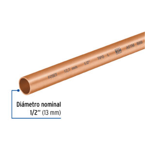 Tubo cobre tipo "L" 1/2" de 3m para Gas