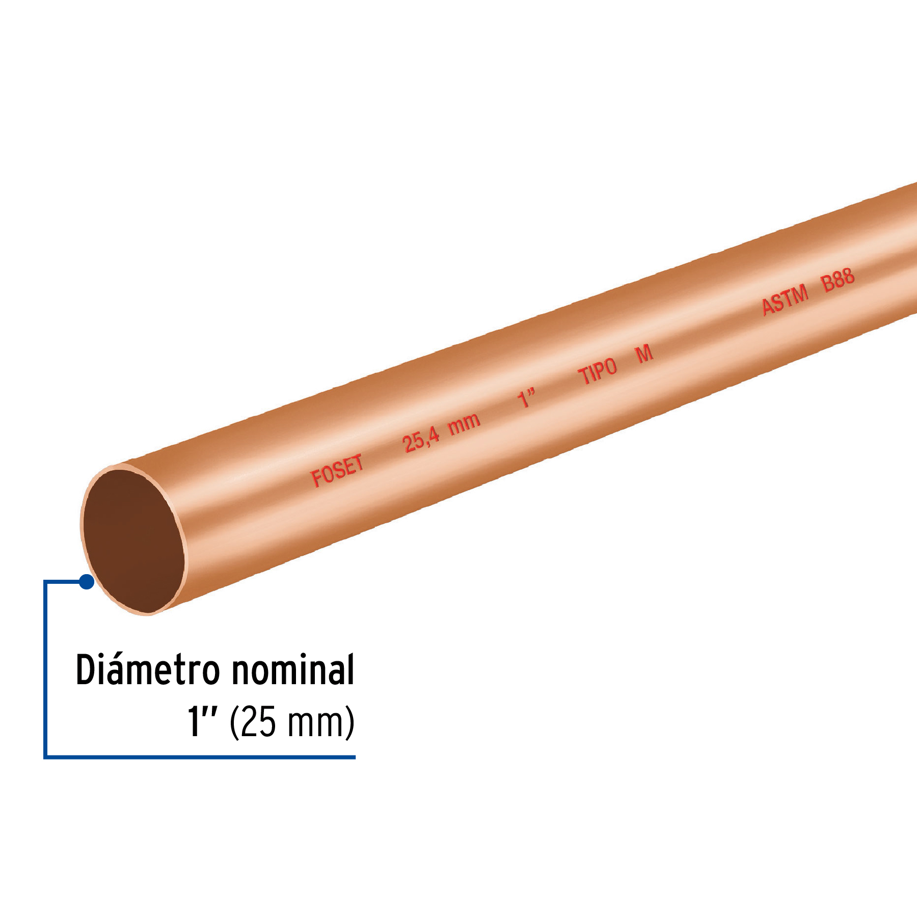 Tubo cobre tipo "M" 1" de 3m para Agua