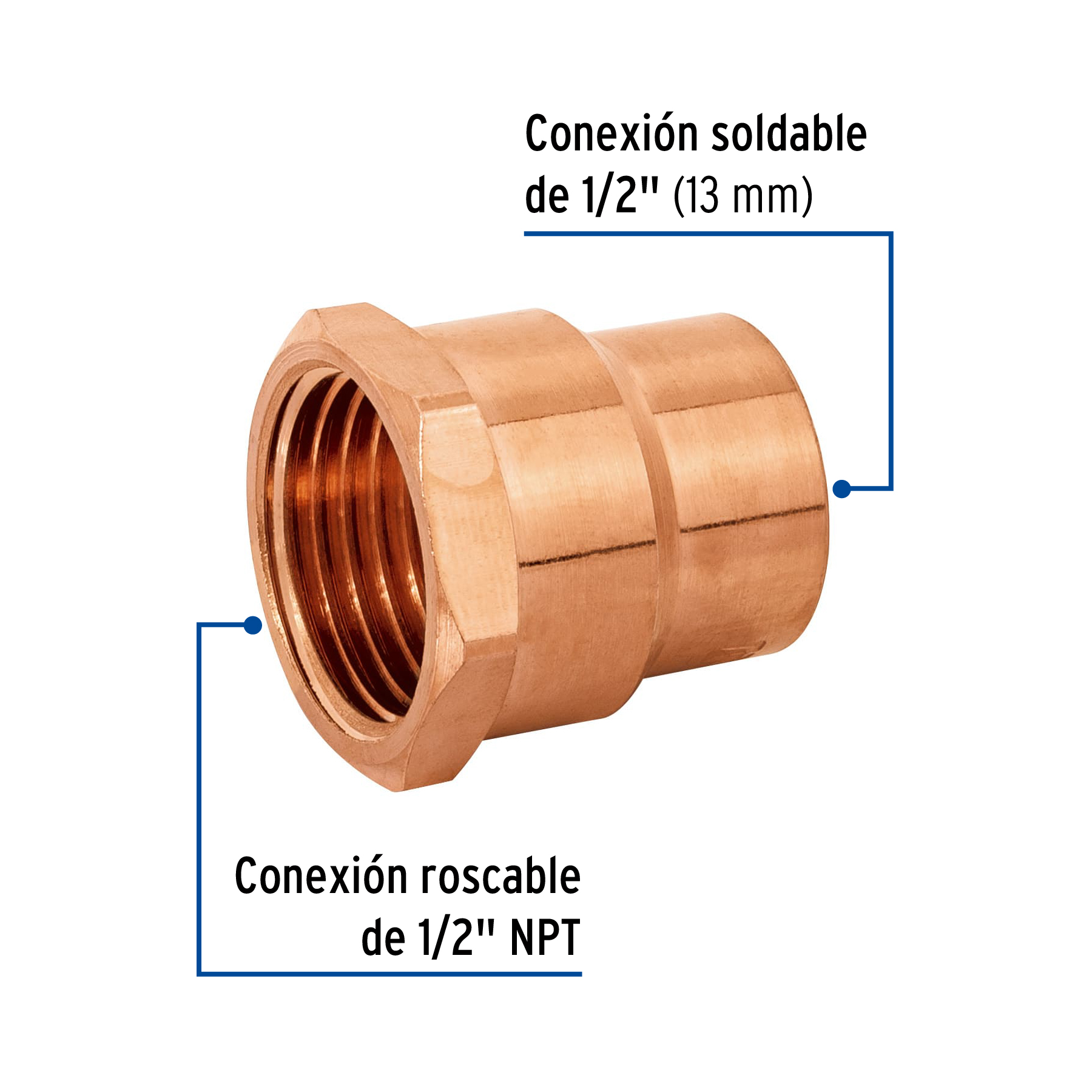 Conector de cobre rosca interior 1/2"