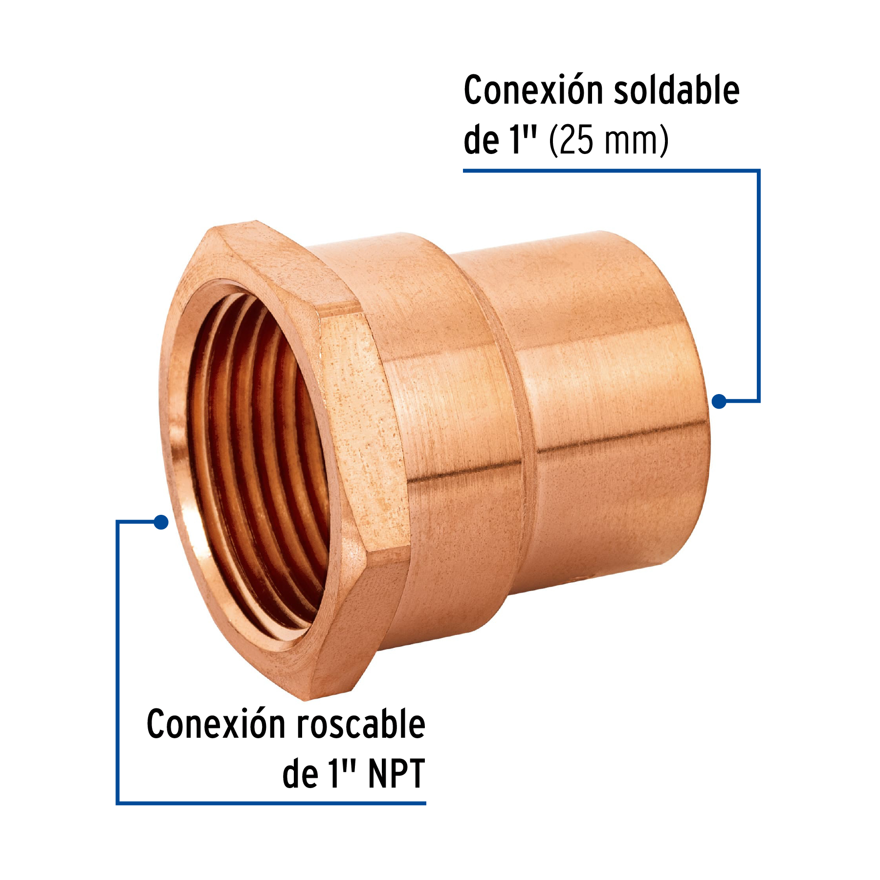 Conector de cobre rosca interior 1"