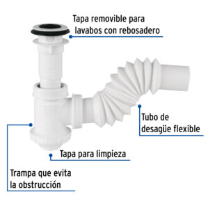 Cespol de bote para lavabo con contra 1-1/4" de Polipropileno