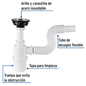 Cespol bote para fregadero con contracanasta 1-1/2"