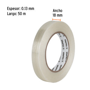 Cinta flejadora con filamentos 18mm x 50m transparente