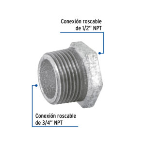 Reduccion bushing acero galvanizado 3/4 x 1/2"