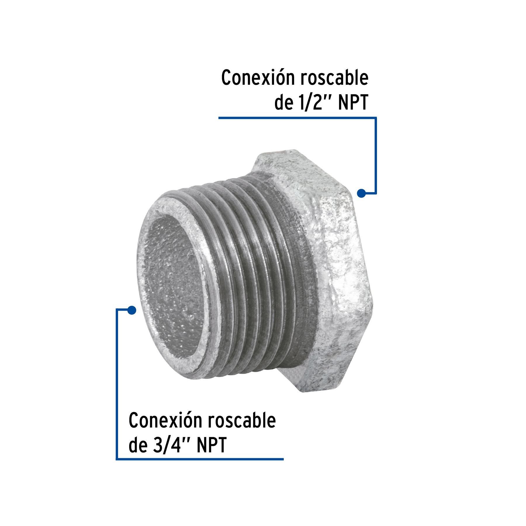 Reduccion bushing acero galvanizado 3/4 x 1/2"