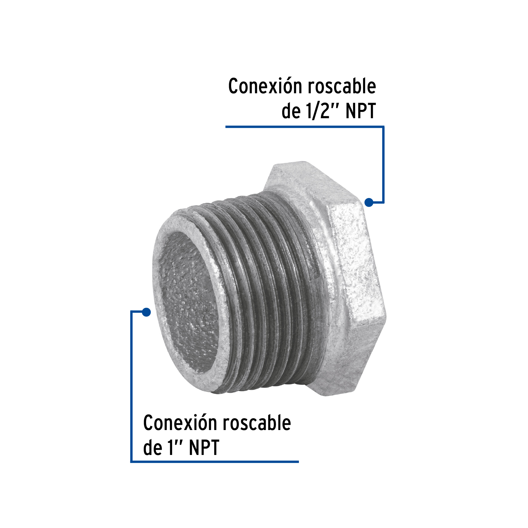 Reduccion bushing acero galvanizado 1"x1/2"