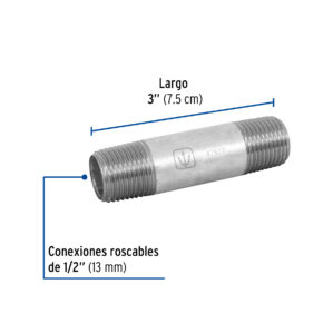 Niple acero galvanizado 1/2"x3" cedula 40