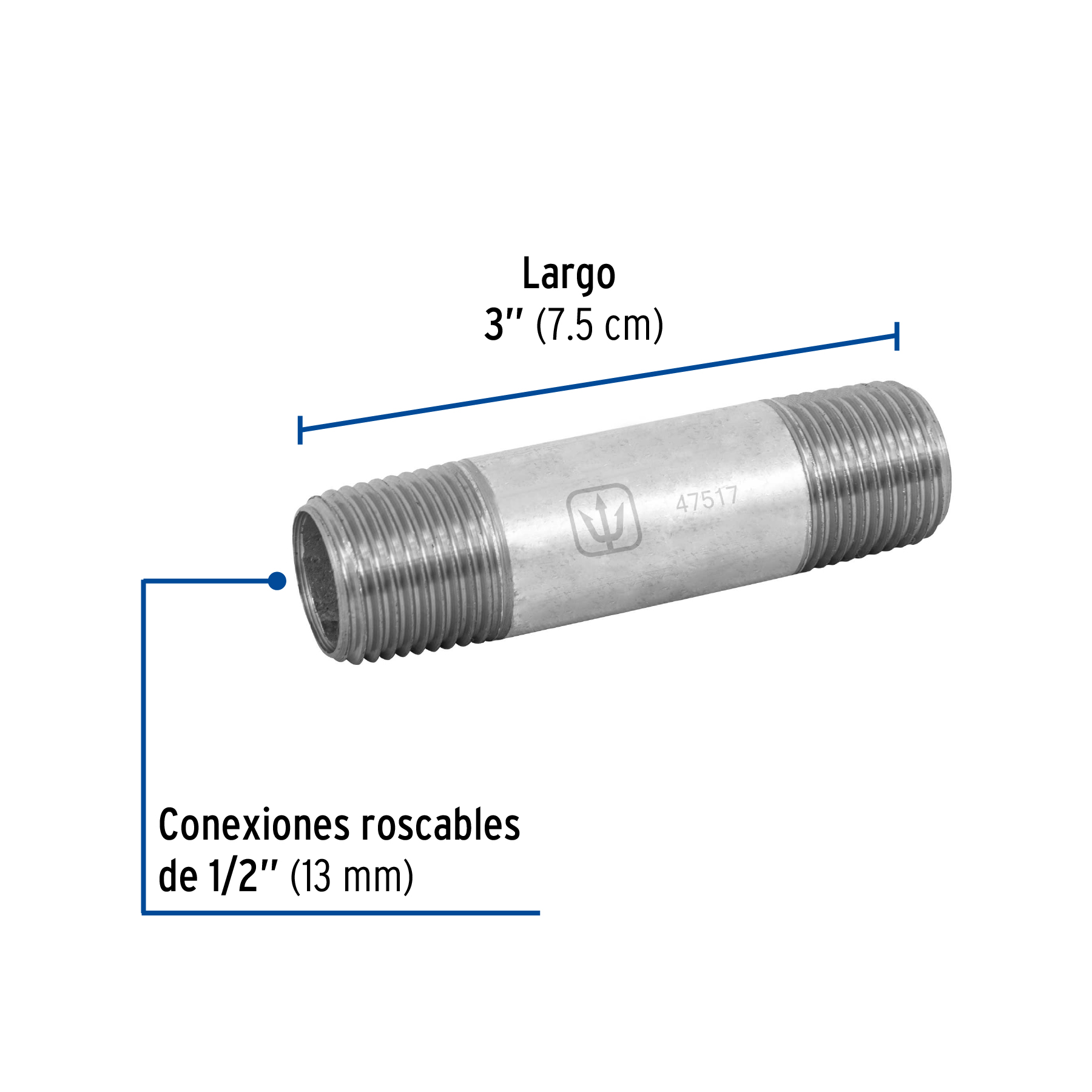 Niple acero galvanizado 1/2"x3" cedula 40