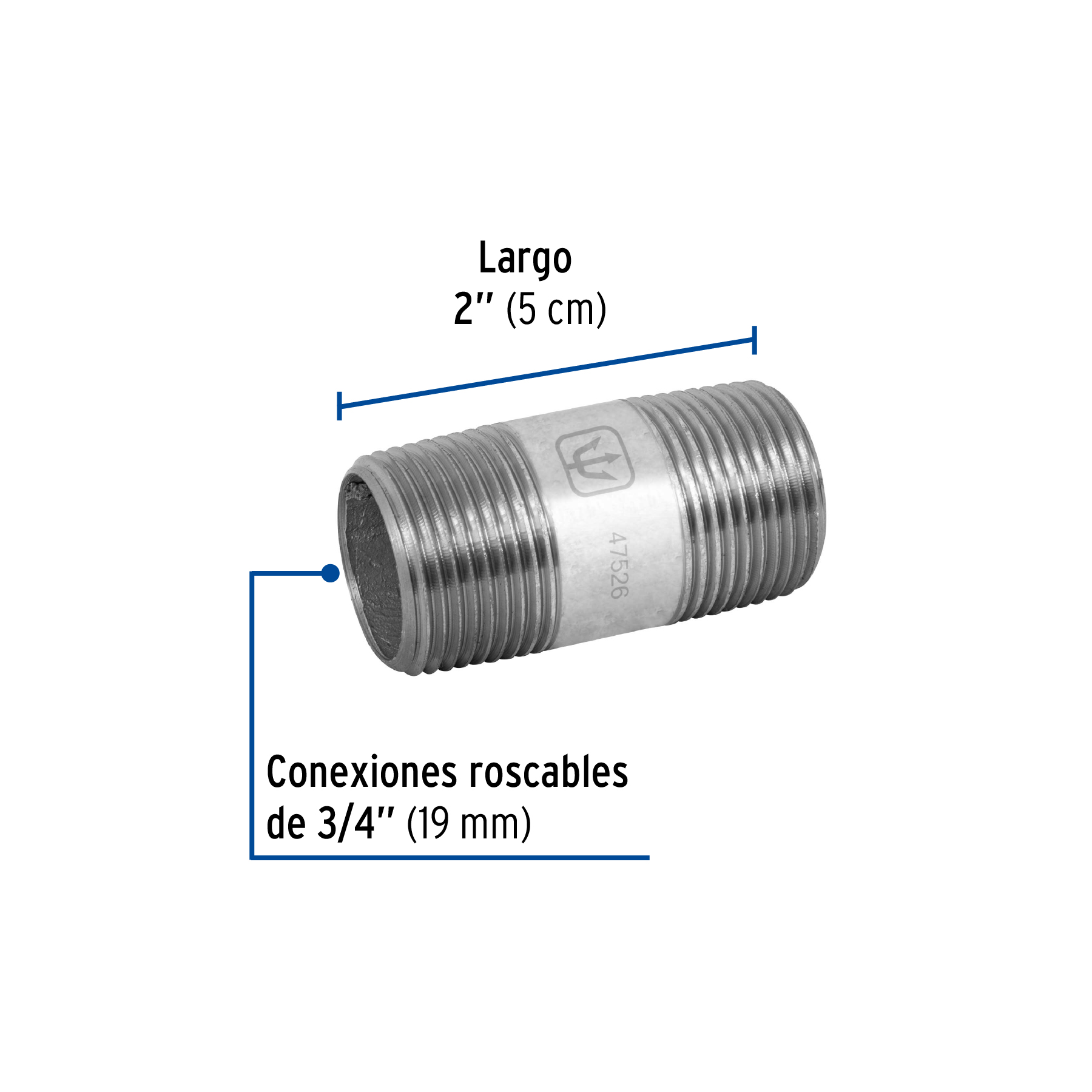 Niple acero galvanizado 3/4"x2" cedula 40