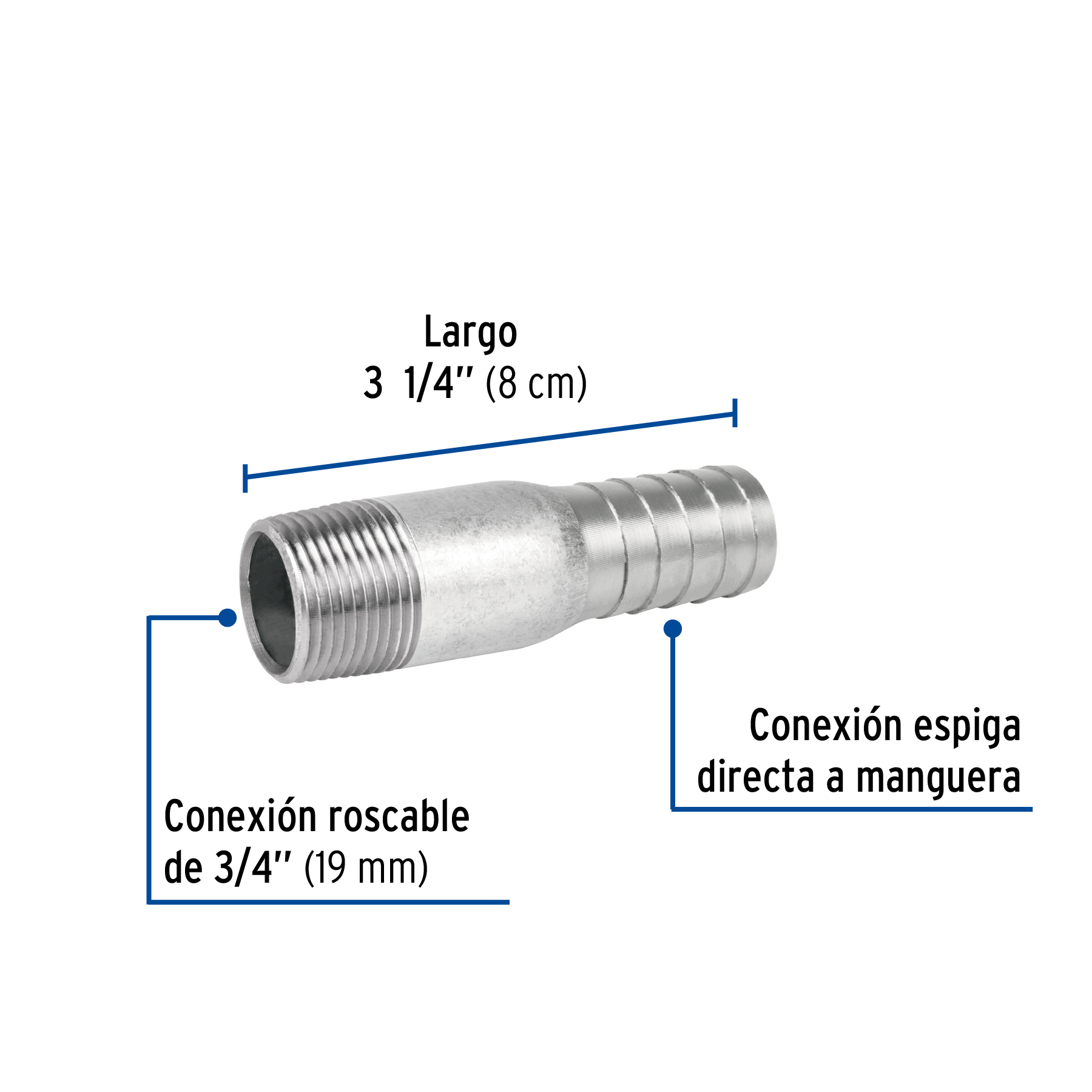 Niple insercion galvanizado tipo botella 3/4" manguera