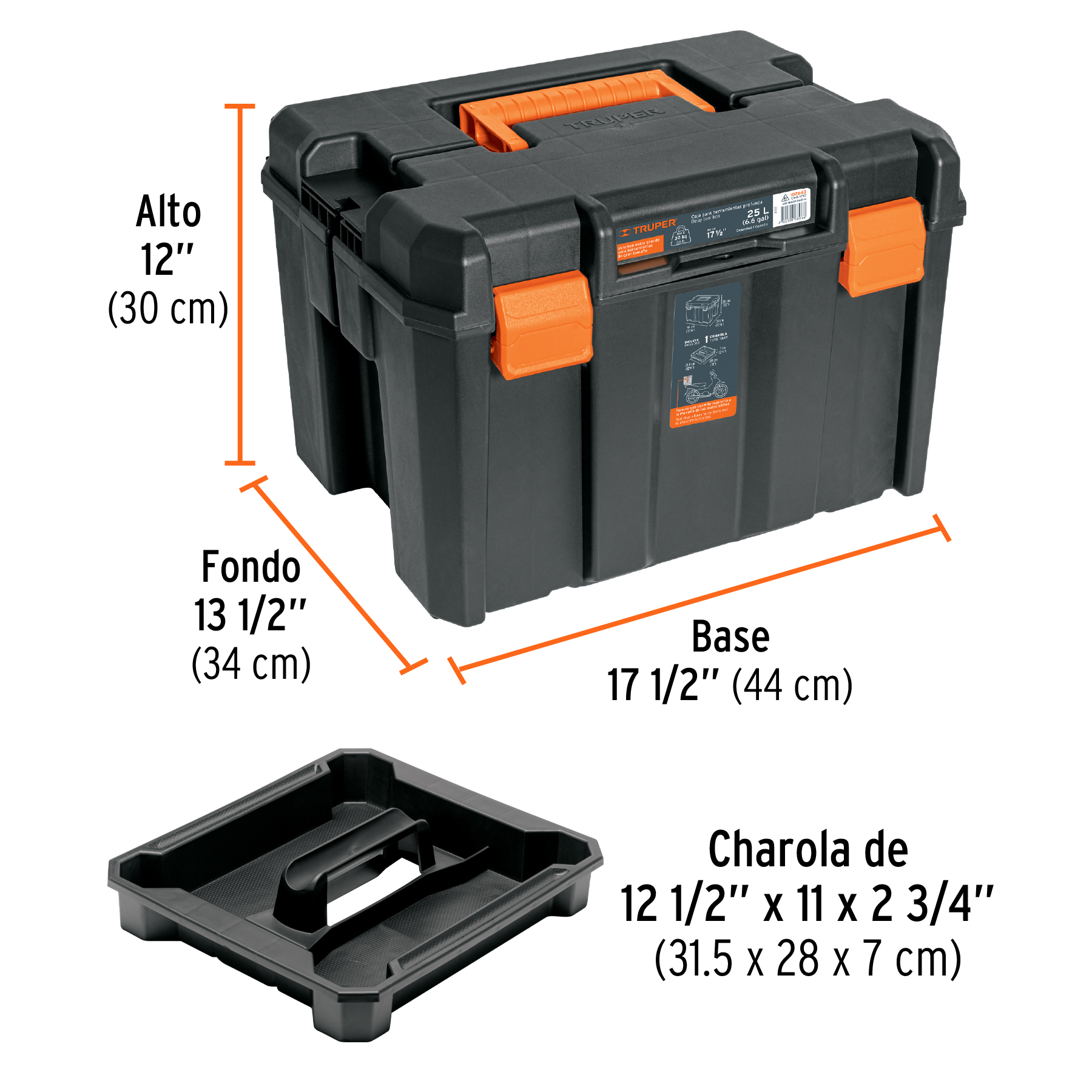 Caja de herramientas profunda de 17"x12" Compatible Moto Truper