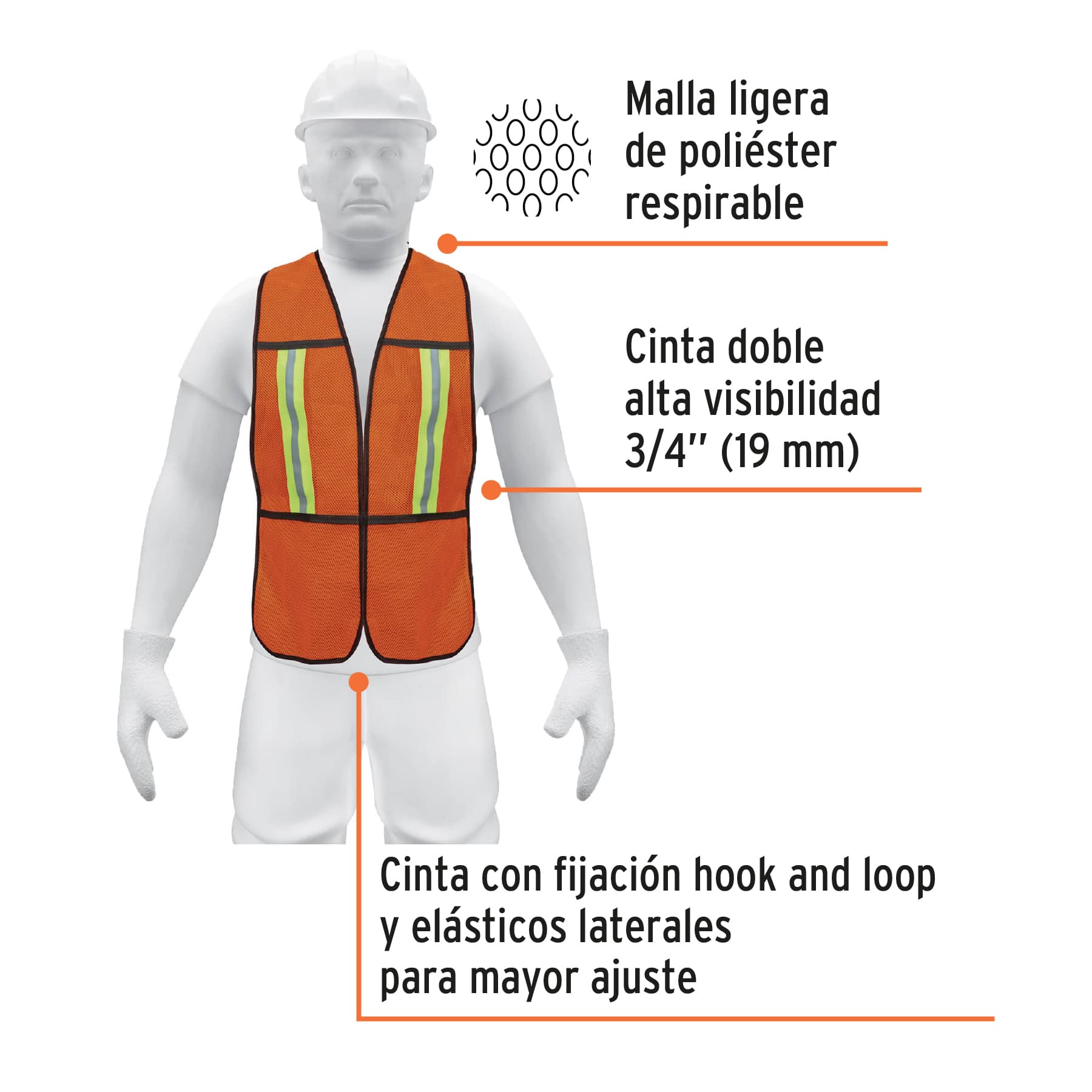 Chaleco de seguridad con cintas reflejantes naranja Pretul