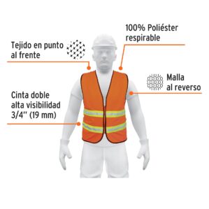 Chaleco de seguridad alta visibilidad con cierre naranja